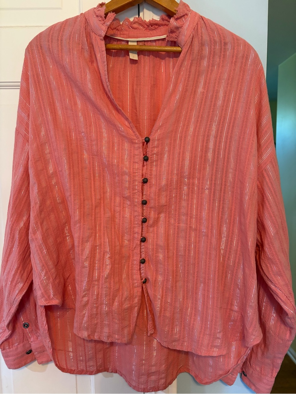 Pilcro Anthropologie Women's Coral with Silver Button-Front Lightweight Blouse